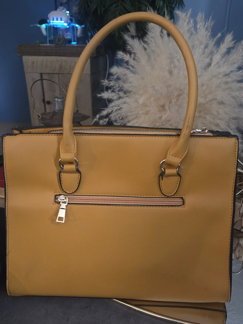 Mustard Satchel Handbag w/ Men’s Tie Weave ▪︎ Handle Accent ▪︎ Unbranded